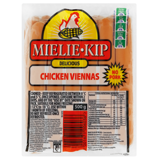 Mielie Kip No Pork Chicken Viennas 500g