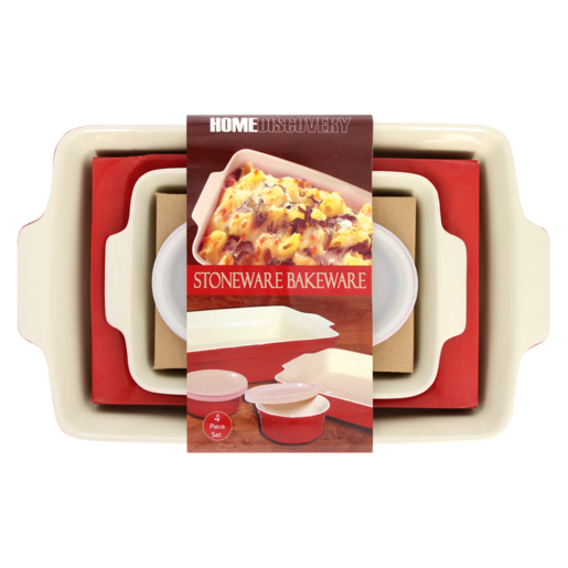 Home Discovery Red/White Stoneware Bakeware Set 4 Piece