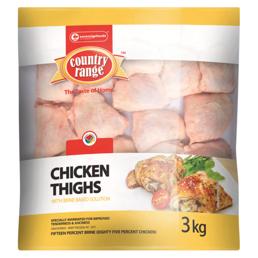 Country Range Frozen Chicken Thighs With Brine Based Solution 3kg