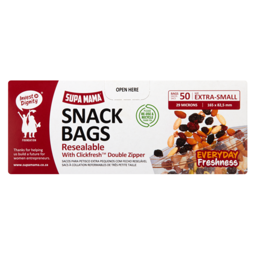 Supa Mama Extra Small Resealable Snack Bags With Clickfresh Double Zipper 50 Pack