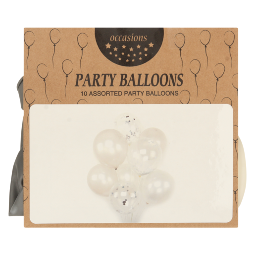 Occasions Silver, Grey & White Assorted Party Balloon Set 10 Piece
