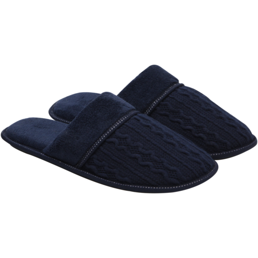Mens Navy Piping Mule Slippers