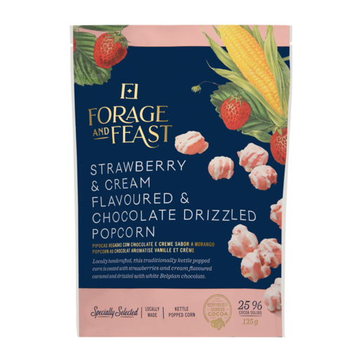 Forage And Feast Strawberry & Cream Flavoured & Chocolate Drizzled Popcorn 125g