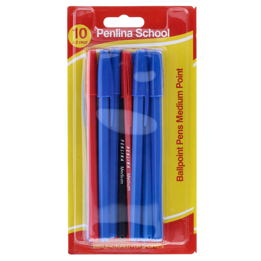 Penlina School Clear Ballpoint Pens 10 Pack + 2 Free