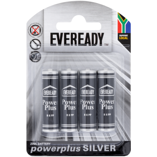 Eveready Power Plus Silver AA Zinc Batteries 4 Pack