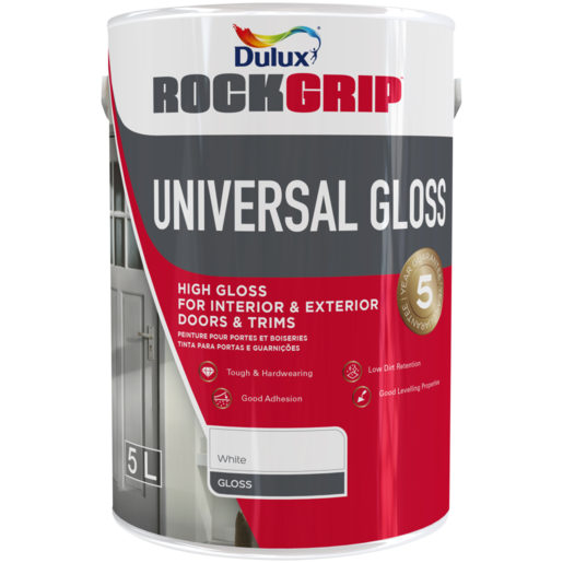 Dulux Rock Grip White Universal Gloss Enamel Paint 5L
