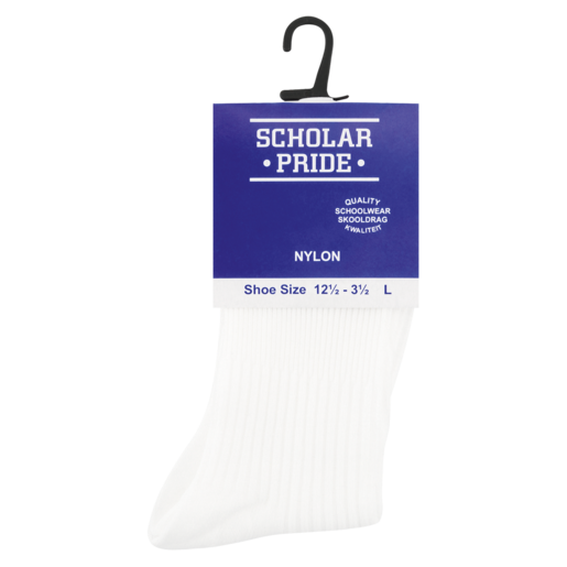 Scholar Pride Large White Nylon Girls School Socks