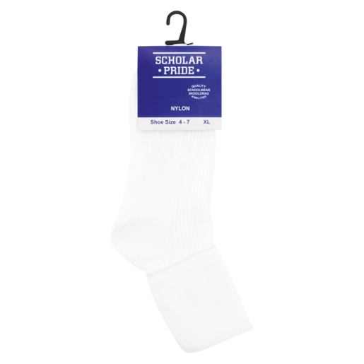 Scholar Pride Extra Large White Nylon Girls School Socks