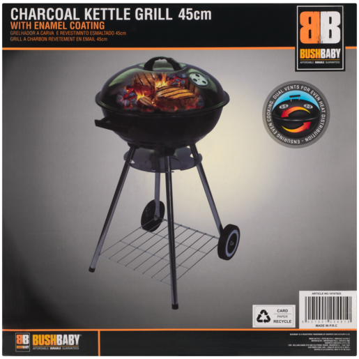 Bush Baby Charcoal Kettle Grill With Enamel Coating 45cm