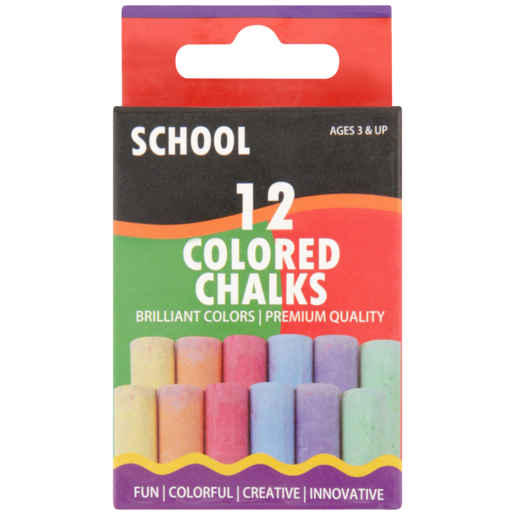 School Multicoloured Chalk Sticks 12 Pack
