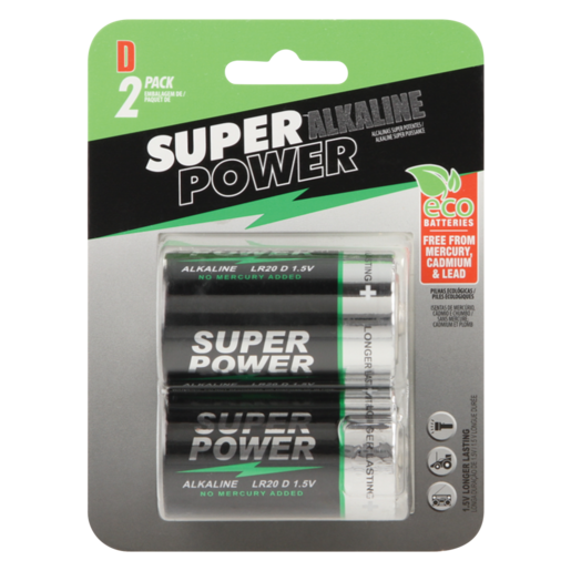 Superpower D Alkaline Batteries 2 Pack