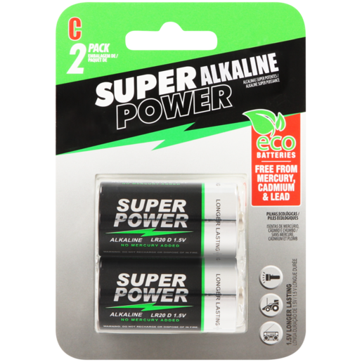Super Power C Alkaline Batteries 2 Pack