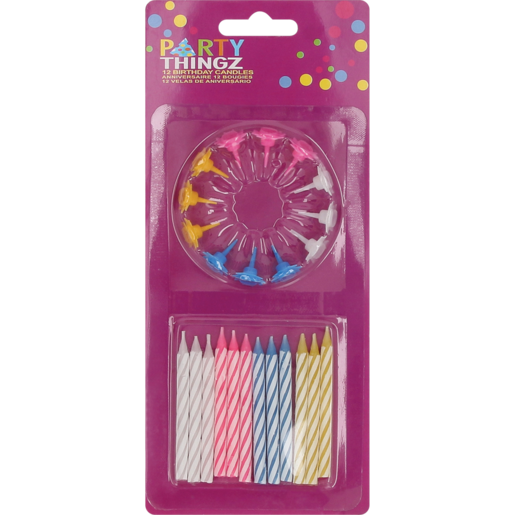 Party Thingz Multicoloured Birthday Candles & Holders Set 24 Pack