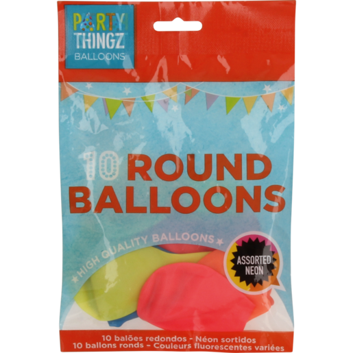 Party Thingz High Quality Neon Round Balloons 10 Pack