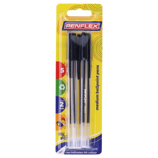 Penflex Black Ballpoint Pen 5 Pack