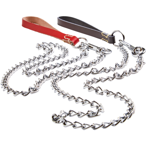 Pet Shop Leather Handle & Chain Dog Lead 1.2m (Assorted Item - Supplied At Random)