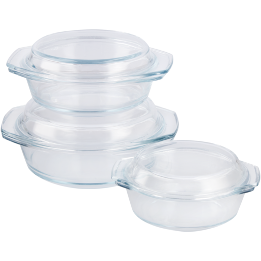 Round Casserole Set Glass 3pc With Lid
