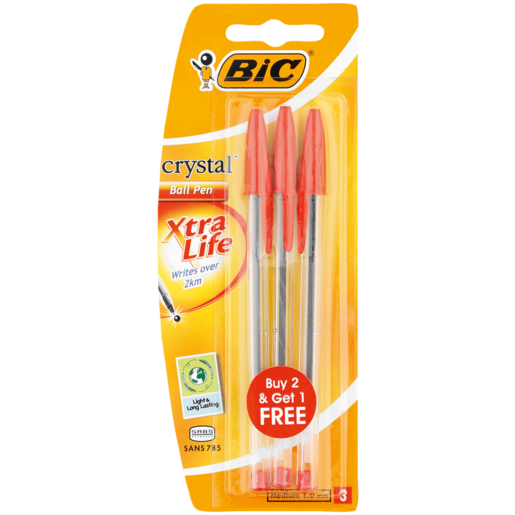 BIC Crystal Ball Red Pen 2+1 Pack