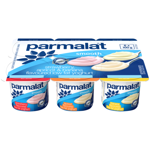 Parmalat Strawberry Apricot & Banana Smooth Yoghurts 6 x 100g