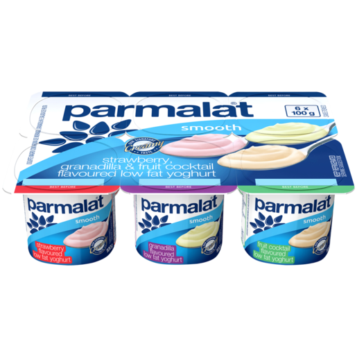 Parmalat Smooth Medium Fat Strawberry/Granadilla/Fruit Cocktail Multipack Yoghurt 6 x 100g