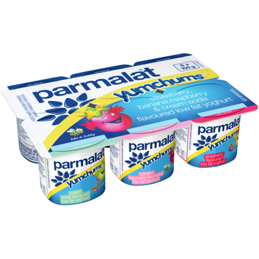 Parmalat Yumchums Smooth Medium Fat Cream Soda/Banana Raspberry/Strawberry Yoghurt Multipack 6 x 100g