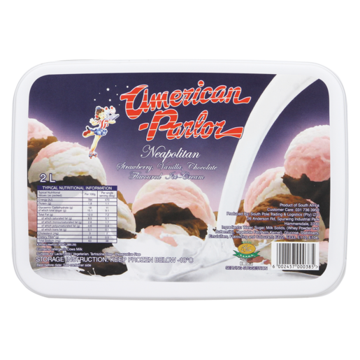 American Parlor Neapolitan Flavoured Ice Cream Tub 2L