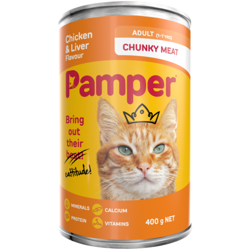 Pamper Chunky Meat Chicken & Liver Flavoured Cat Food Can 400g