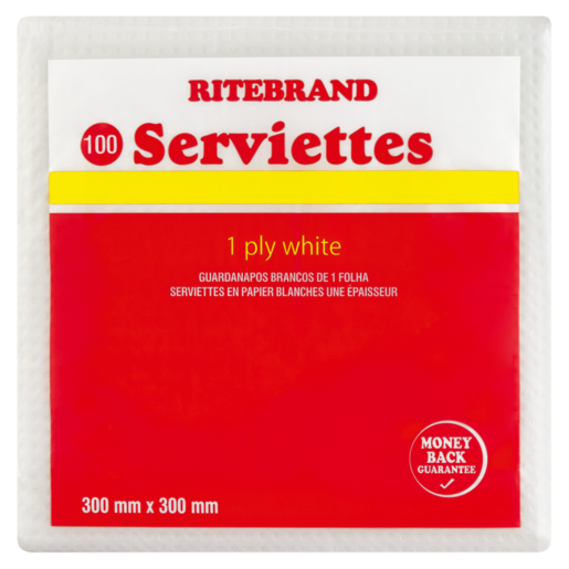 Ritebrand 1 Ply White Serviettes 100 Pack
