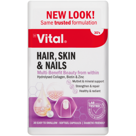 Vital Hair, Skin & Nails Antioxidant Multivitamins Soft Gel Capsules 30 Pack