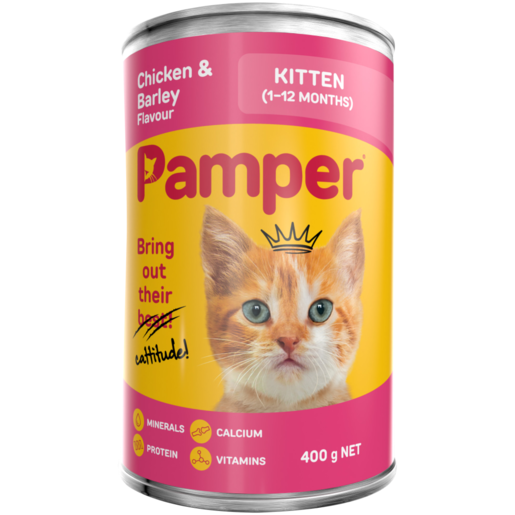 Pamper Chicken & Barley Flavoured Kitten Cat Food Can 400g