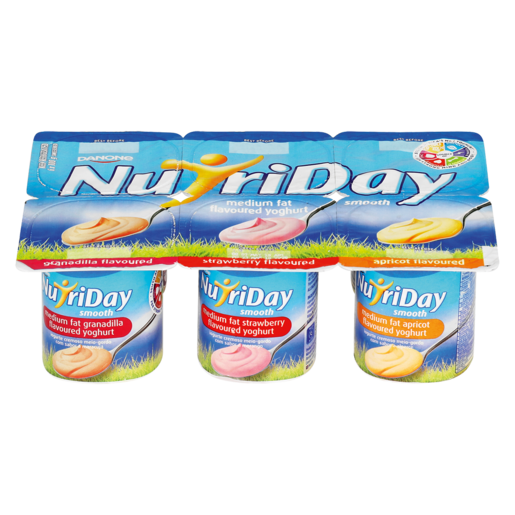 NutriDay Medium Fat Smooth Granadilla/Strawberry/Apricot Multipack Yoghurt 6 x 100g