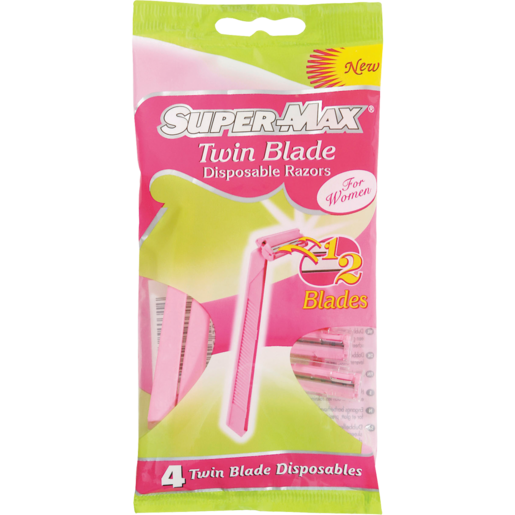 Super-Max Twin Blade Disposable Razors 4 Pack