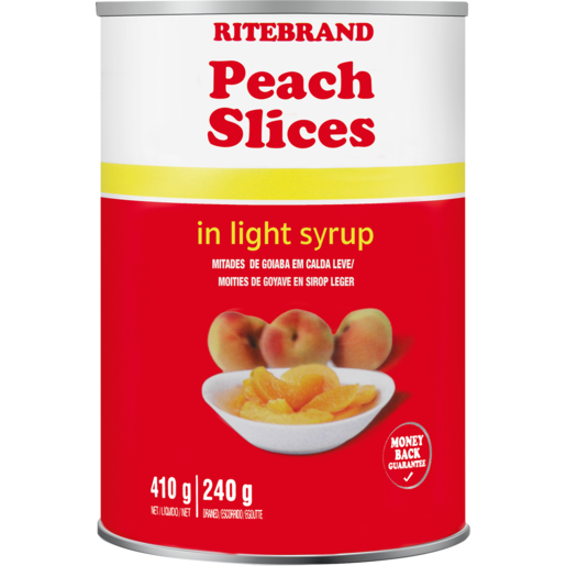 Ritebrand Peach Slices In Light Syrup Can 410g