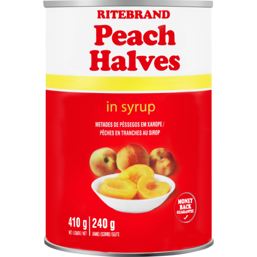 Ritebrand Peach Halves In Syrup Can 410g