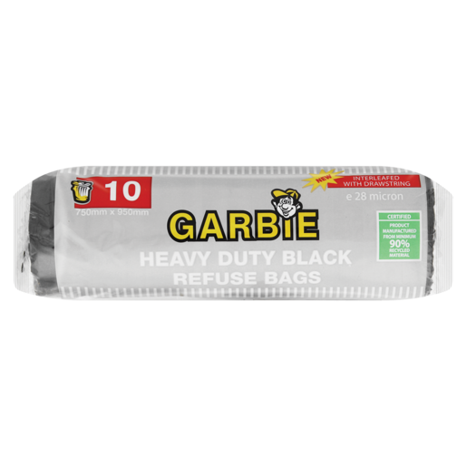 Garbie 10 Pack Heavy Duty Black Refuse Bags 750mm x 950mm