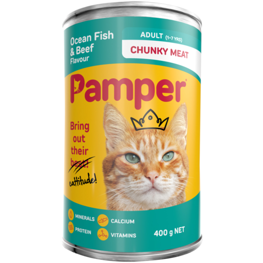 Pamper Chunky Ocean Fish & Beef Flavoured Cat Food 400g