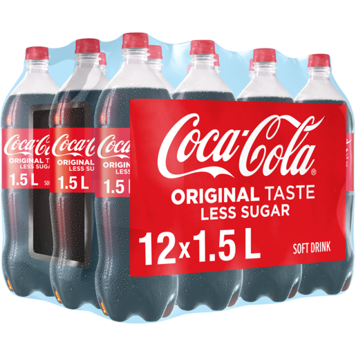 Coca-Cola Original Taste Less Sugar Soft Drink Bottles 12 x 1.5L