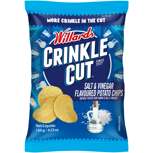 Willards Crinkle Cut Salt & Vinegar Flavoured Potato Chips 120g