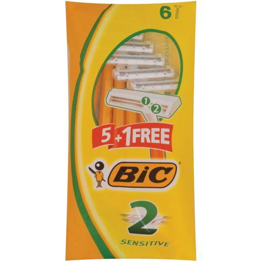 BIC 2 Sensitive Men's Disposable Razors Pouch 5 Pack +1 Free