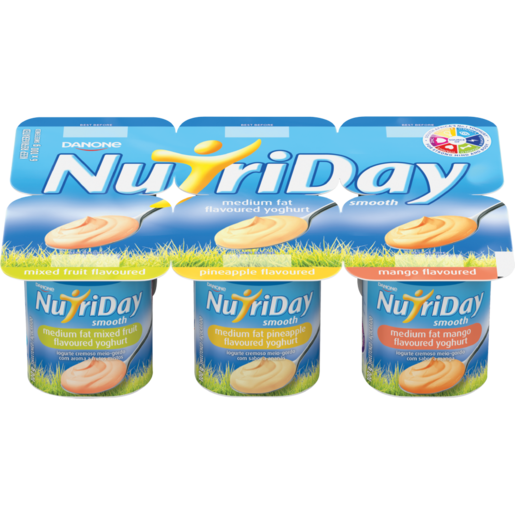 NutriDay Medium Fat Smooth Mixed Fruit/Pineapple/Mango Multipack Yoghurt 6 x 100g