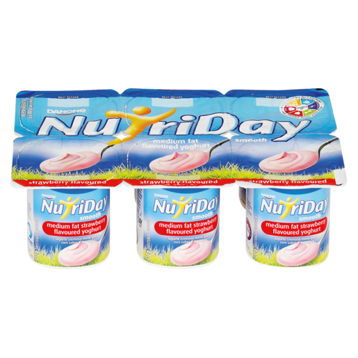 NutriDay Medium Fat Smooth Strawberry Multipack Yoghurt 6 x 100g