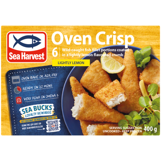 Sea Harvest Oven Crisp Lightly Lemon Frozen Crumbed Fish Fillet Portions 6 Pack