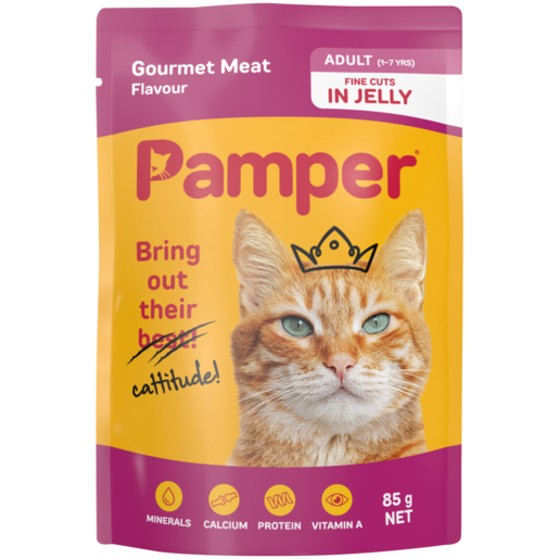 Pamper Gourmet Meat Flavoured Adult Cat Food In Jelly Pouch 85g