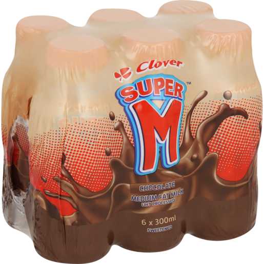 Clover Super M Chocolate Flavoured Medium Fat Milk 6 x 300ml