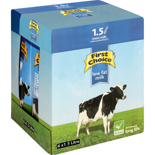 First Choice UHT Low Fat Milk Cartons 6 x 1.5L