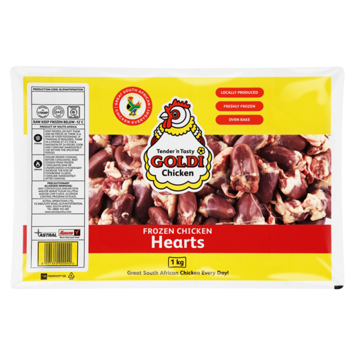 Goldi Chicken Frozen Chicken Hearts 1kg
