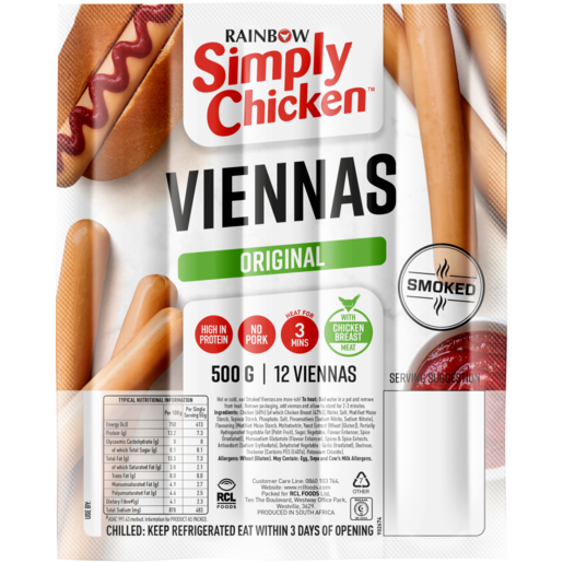 Simply Chicken Original Smoked Viennas 500g