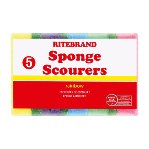 Ritebrand Rainbow Coloured Sponge Scourers 5 Pack