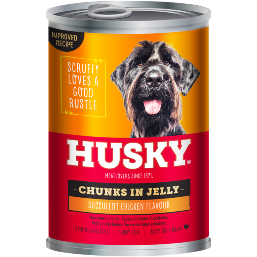 Husky Chunks In Jelly Succulent Chicken Flavoured Dog Food Can 385g
