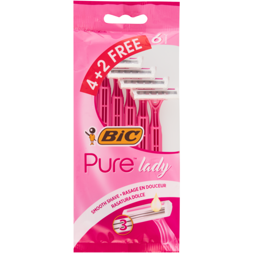 BIC Pure 3 Lady Women's Disposable Razors Pouch 4 Pack + 2 Free